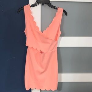 Scalloped Peach color Mini Dress